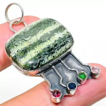 Подвеска из натурального полосатого зеленого опала, диопсида из стерлингового серебра 925 пробы 2,01 дюйма t8t67