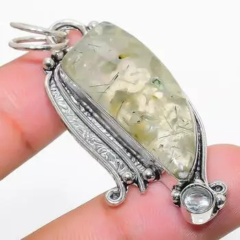 Подвеска из натурального пренита, белого топаза, стерлингового серебра 925 пробы, 2,17 дюйма, O7y07