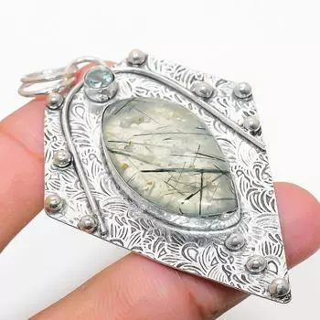 Подвеска из натурального пренита, белого топаза, стерлингового серебра 925 пробы, 2,88 дюйма, v7b08