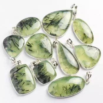 Подвеска из натурального пренита, подвеска ручной работы с серебряным покрытием, винтажные украшения, подвеска-ожерелье в стиле хиппи, украшения из богемского хрусталя Free Size 5 Pcs зелёный