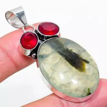 Подвеска из натурального пренита, рубиллита, стерлингового серебра 925 пробы, 2,29 дюйма, n5P36