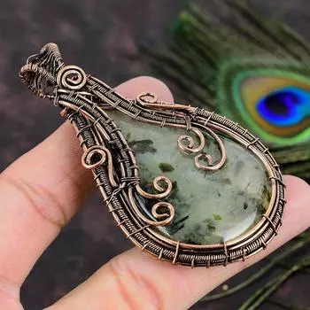 Подвеска из натурального пренита, ручная работа, медная проволока, подарочный кулон 3,27 л2х28