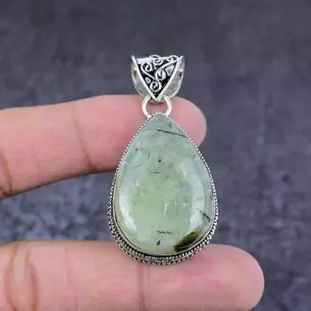Подвеска из натурального пренита ручной работы из стерлингового серебра 925 пробы 2,01 дюйма s1k15
