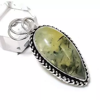 Подвеска из натурального пренита ручной работы из стерлингового серебра 925 пробы 1,97 дюйма v2K66
