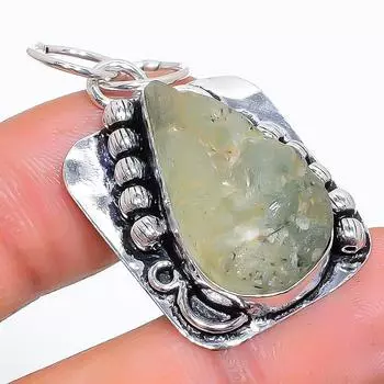 Подвеска из натурального пренита ручной работы из стерлингового серебра 925 пробы 1,58 дюйма J0d78