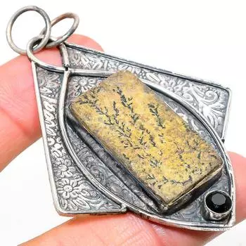 Подвеска из натурального псиломелана, дендритная шпинель, серебро 925 пробы, 2,88 дюйма, F8B66