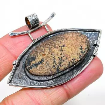 Подвеска из натурального псиломелана, дендритного камня, стерлингового серебра 925 пробы, 1,65 дюйма, s2l38