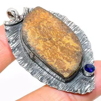 Подвеска из натурального псиломелана, дендритного камня, топаза, стерлингового серебра 925 пробы, 2,36 дюйма, d4j01