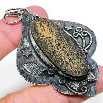 Подвеска из натурального псиломелана, дендритного камня, стерлингового серебра 925 пробы, 2,96 дюйма, g5O29