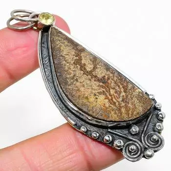 Подвеска из натурального псиломелана, дендритного серебра 925 пробы и цитрина, 2,99 дюйма, k8S15