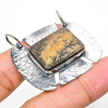 Подвеска из натурального псиломелана, дендритный драгоценный камень, стерлинговое серебро 925 пробы, 1,58 дюйма, n7O02