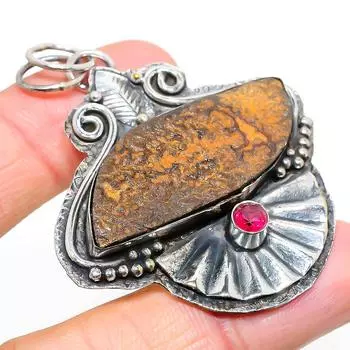 Подвеска из натурального псиломелана, дендритный драгоценный камень, серебро 925 пробы, 2,40 дюйма, Q3G31