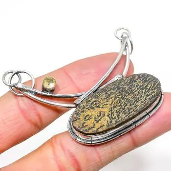 Подвеска из натурального псиломелана, дендритный драгоценный камень, стерлинговое серебро 925 пробы, 2,40 дюйма, d6B94