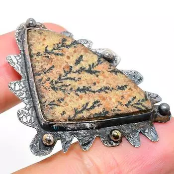 Подвеска из натурального псиломелана, дендритный драгоценный камень, стерлинговое серебро 925 пробы, 1,81 дюйма o1Q89