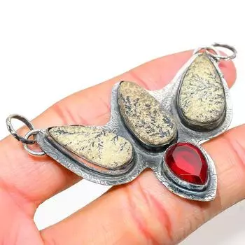 Подвеска из натурального псиломелана, граната, стерлингового серебра 925 пробы, 2,17 дюйма, z4f21