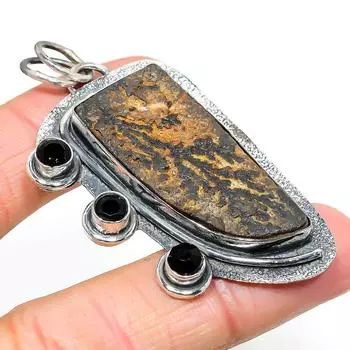 Подвеска из натурального псиломелана, шпинели, стерлингового серебра 925 пробы, 2,52 дюйма, P9I44