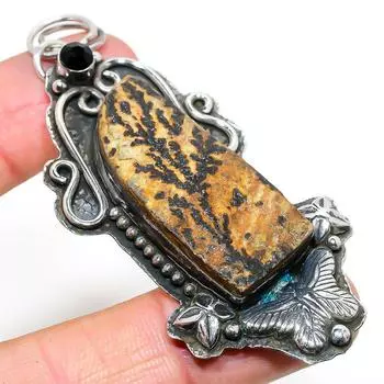 Подвеска из натурального псиломелана, шпинели, стерлингового серебра 925 пробы, 3,03 дюйма, a2G23