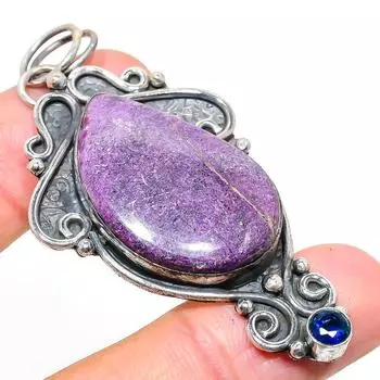 Подвеска из натурального пурпурита, голубого топаза, стерлингового серебра 925 пробы, 2,76 дюйма, D5N58