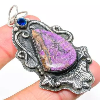 Подвеска из натурального пурпурита, голубого топаза, стерлингового серебра 925 пробы, 2,68 дюйма, d4o43