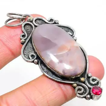 Подвеска из натурального пурпурита, розового рубиллита, стерлингового серебра 925 пробы, 2,84 дюйма, y2C73