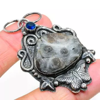 Подвеска из натурального пустынного розового друзы, голубого топаза из стерлингового серебра 925 пробы 2,40 дюйма l0V68