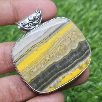 Подвеска из натурального яшмового шмеля, серебряная подвеска 925 пробы, подвеска из драгоценного камня, квадратная подвеска, подарок для нее жёлтый