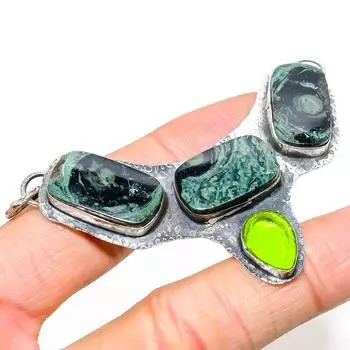 Подвеска из натурального яшмы Камбаба, драгоценного камня перидот из стерлингового серебра 925 пробы 2,56 дюйма s8q85