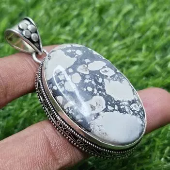 Подвеска из натурального яшмы Малигано, серебряная подвеска 925 пробы, овальная серебряная подвеска, подарок для матери белый
