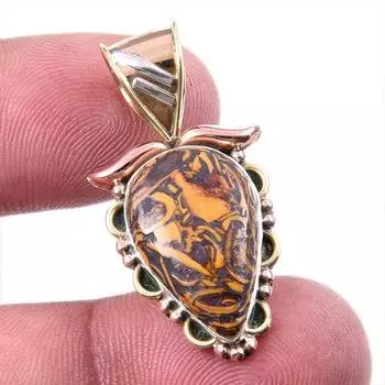 Подвеска из натурального яшмы Марьям из стерлингового серебра 925 пробы в двухцветном исполнении 1,25 дюйма L2c52