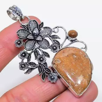 Подвеска из натурального яшмы «Призрачный глаз», солнечного камня из стерлингового серебра 925 пробы 2,99 дюйма F0a03