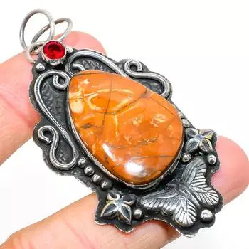 Подвеска из натурального яшмы «птичий глаз», граната, стерлингового серебра 925 пробы, 2,76 дюйма, u9J90