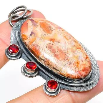 Подвеска из натурального яшмы «птичий глаз», граната, стерлингового серебра 925 пробы, 2,64 дюйма, G2Y73