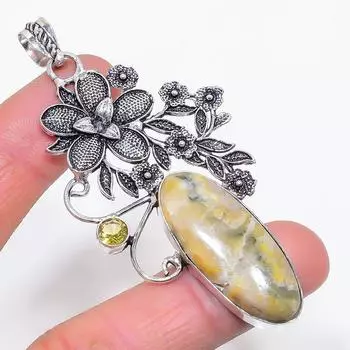 Подвеска из натурального яшмы «Шмель», цитрина, стерлингового серебра 925 пробы, 3,31 дюйма, J4g86