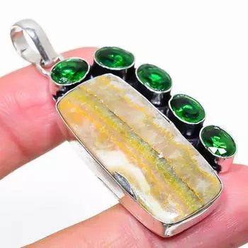 Подвеска из натурального яшмы «Шмель», диопсида, стерлингового серебра 925 пробы, 2,36 дюйма, B6A83