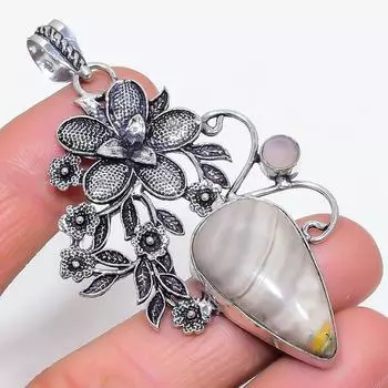 Подвеска из натурального яшмы «Шмель», халцедона, серебра 925 пробы, 2,96 дюйма, a0L30