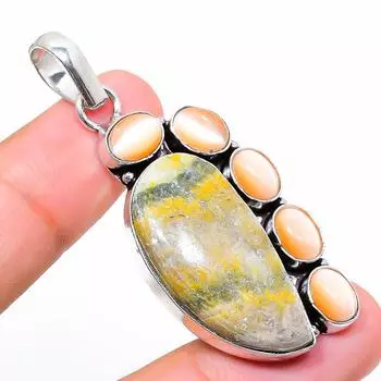 Подвеска из натурального яшмы «Шмель», камня Моналиса из стерлингового серебра 925 пробы 2,17 дюйма t5V23