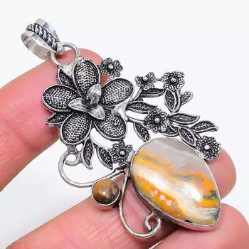 Подвеска из натурального яшмы «Шмель», тигрового глаза, стерлингового серебра 925 пробы, 2,76 дюйма, n7a43