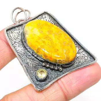 Подвеска из натурального яшмы шмеля, цитрина из стерлингового серебра 925 пробы 2,25 дюйма F0q84