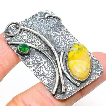 Подвеска из натурального яшмы шмеля, диопсида из стерлингового серебра 925 пробы 2,25 дюйма S7r46