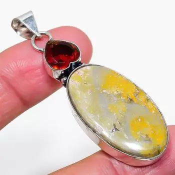 Подвеска из натурального яшмы шмеля, граната, стерлингового серебра 925 пробы, 2,40 дюйма, F6o04