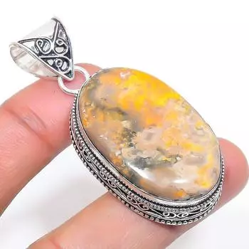 Подвеска из натурального яшмы шмеля из стерлингового серебра 925 пробы 2,17 дюйма C8Q08