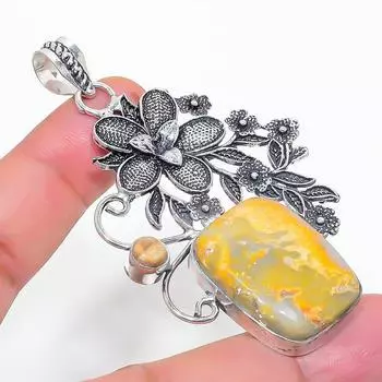 Подвеска из натурального яшмы шмеля из стерлингового серебра 925 пробы 2,96 дюйма O1f31