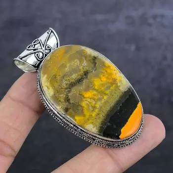 Подвеска из натурального яшмы шмеля из стерлингового серебра 925 пробы 2,60 дюйма Z9a83