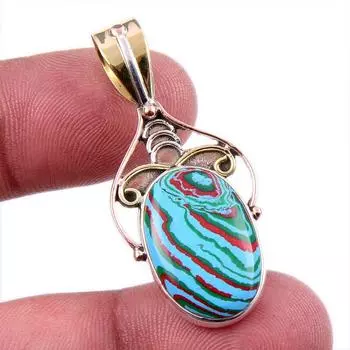 Подвеска из натурального радуги Calsilica Gemstone из цельного серебра 925 пробы в двух тонах 1,5 дюйма S8K90