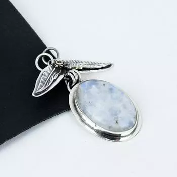 Подвеска из натурального радужного лунного камня, серебро 925 пробы - Дизайн ручной работы, Украшения для повседневной носки, Уникальные подарки-подвески 2.36 белый