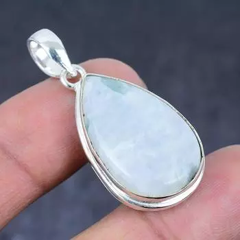 Подвеска из натурального радужного лунного камня ручной работы из стерлингового серебра 925 пробы 1,65 дюйма V9q83