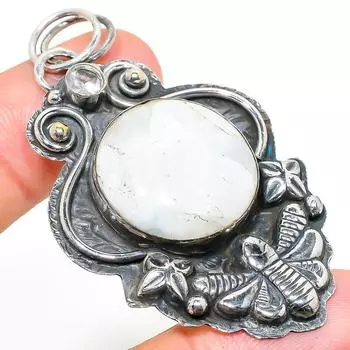 Подвеска из натурального радужного лунного камня и топаза из стерлингового серебра 925 пробы 2,52 дюйма I2Z60