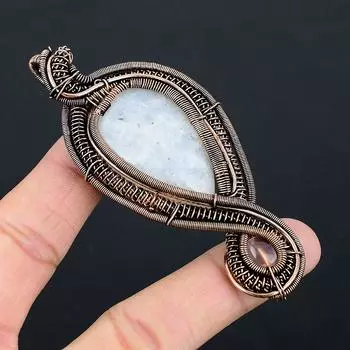 Подвеска из натурального радужного лунного камня, камня из розового кварца и медной проволоки 3,54 w3U04