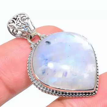 Подвеска из натурального радужного лунного камня из стерлингового серебра 925 пробы 1,65 дюйма e8U48