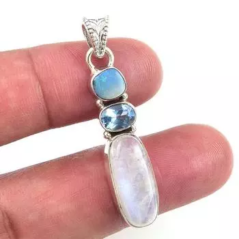 Подвеска из натурального радужного лунного камня, австралийского опала 925 пробы, 1,75 дюйма, T4L51